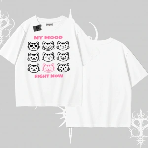 Kitti Sweet Mini Logo Baskılı Oversize Crop Tshirt