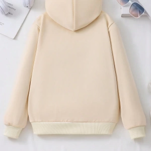 Kız Düz Renk Ayı Baskılı Kapüşonlu Sweatshirt Model 5139