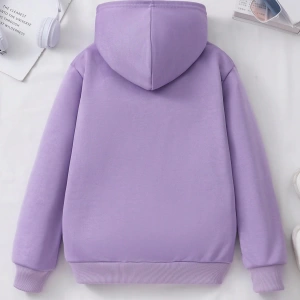 Kız Düz Renk Ayı Baskılı Kapüşonlu Sweatshirt Model 5139