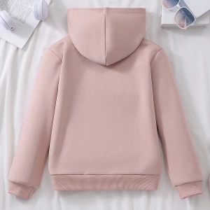 Kız Düz Renk Ayı Baskılı Kapüşonlu Sweatshirt Model 5139