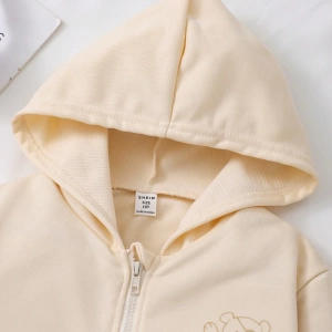 Kız Düz Renk Ayı Baskılı Kapüşonlu Sweatshirt Model 5139