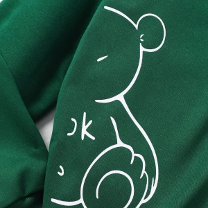 Kız Düz Renk Ayı Baskılı Kapüşonlu Sweatshirt Model 5139