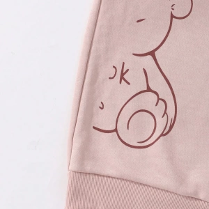 Kız Düz Renk Ayı Baskılı Kapüşonlu Sweatshirt Model 5139