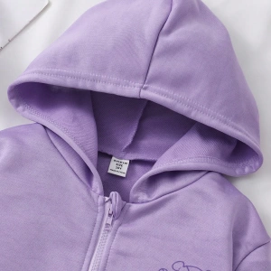 Kız Düz Renk Ayı Baskılı Kapüşonlu Sweatshirt Model 5139