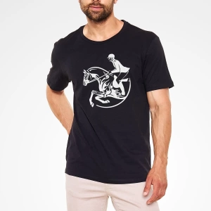 Ko Buta At Yarışı - Horse Race Baskılı Unisex Siyah Tişört - Tshirt T54044