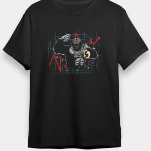 Ko Buta Borsacı Goril Baskılı Unisex Siyah Tişört T14368