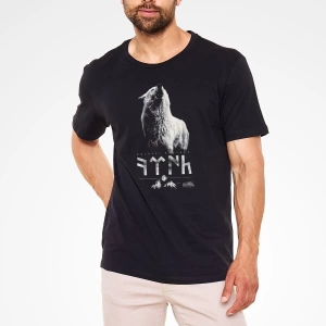 Ko Buta Göktürk Baskılı Unisex Siyah Tişört - Tshirt T60013