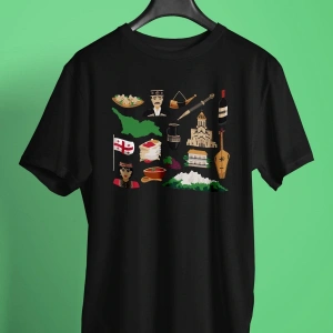 Ko Buta Gürcistan Baskılı Unisex Siyah Tişört To17457