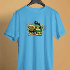 Ko Buta Jamaika Baskılı Unisex Turkuaz Tişört To17424