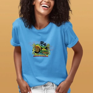 Ko Buta Jamaika Baskılı Unisex Turkuaz Tişört To17424