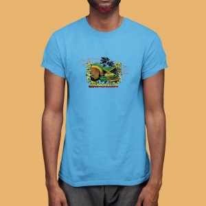 Ko Buta Jamaika Baskılı Unisex Turkuaz Tişört To17424