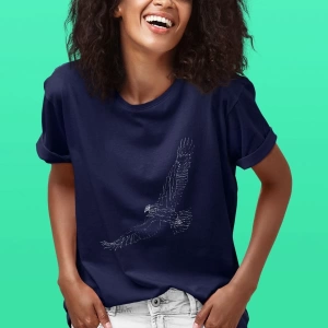 Ko Buta Kartal Baskılı Unisex Lacivert Tişört Tk15351