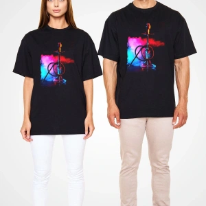 Ko Buta Nargile Baskılı Unisex Siyah Oversize T-shirt Os9944