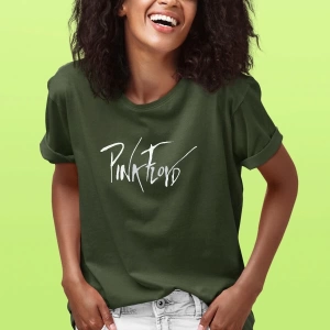 Ko Buta Pink Floyd Baskılı Unisex Haki Yeşil Tişört Tk576
