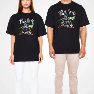 Ko Buta Pink Floyd Baskılı Unisex Siyah Oversize T-shirt Os2826