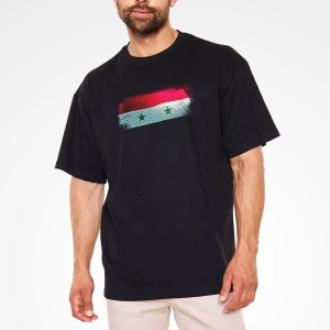 Ko Buta Suriye - Syria Bayrağı Baskılı Unisex Siyah Oversize Tişört Os21252