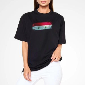 Ko Buta Suriye - Syria Bayrağı Baskılı Unisex Siyah Oversize Tişört Os21252