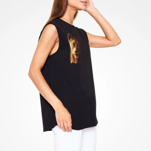 Ko Buta Unisex Aslan Kral Baskılı Siyah Kolsuz T-shirt Kk19383