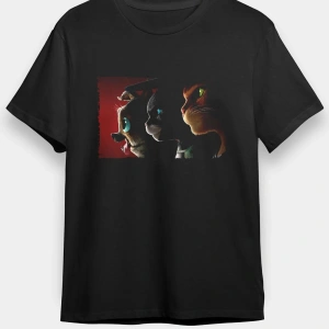 Ko Buta Unisex Çizmeli Kedi (PUSS İN BOOTS) Baskılı Siyah T-shirt T19458