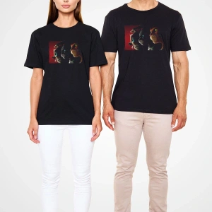 Ko Buta Unisex Çizmeli Kedi (PUSS İN BOOTS) Baskılı Siyah T-shirt T19458
