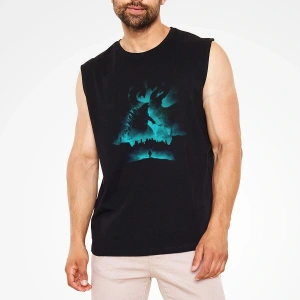 Ko Buta Unisex Godzilla Iı Canavarlar Kralı Baskılı Siyah Kolsuz T-shirt Kk19514