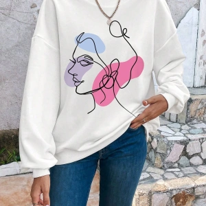 KOD ADR-SHEN Clasi Abstract Figure Graphic Drop Shoulder Sweatshirt Beyaz