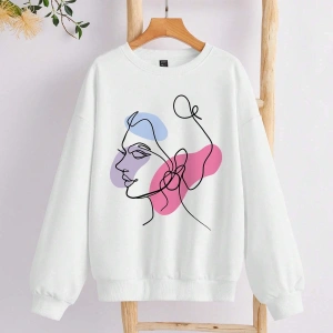 KOD ADR-SHEN Clasi Abstract Figure Graphic Drop Shoulder Sweatshirt Beyaz