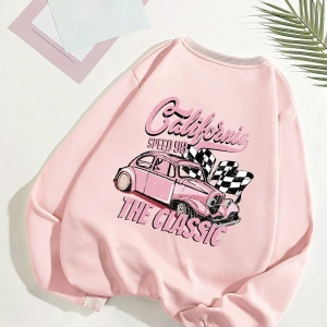 KOD ADR-SHEN EZwear Car And Letter Graphic Thermal Lined Sweatshirt