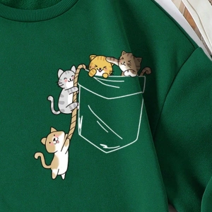 KOD ADR-SHEN EZwear Cartoon Graphic Lined Sweatshirt Yeşil