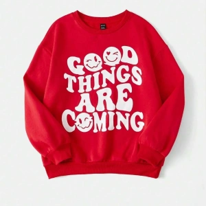 KOD ADR-SHEN EZwear Dopamine Dressing Slogan & Cartoon Face Print Drop Shoulder Sweatshirt