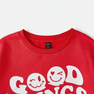 KOD ADR-SHEN EZwear Dopamine Dressing Slogan & Cartoon Face Print Drop Shoulder Sweatshirt