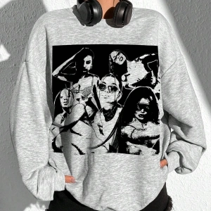 KOD ADR-SHEN EZwear Figure Graphic Drop Shoulder Oversized Sweatshirt Gri