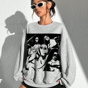 KOD ADR-SHEN EZwear Figure Graphic Drop Shoulder Oversized Sweatshirt Gri