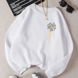 KOD ADR-SHEN EZwear Floral And Letter Graphic Thermal Lined Sweatshirt