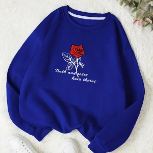 KOD ADR-SHEN EZwear Rose & Slogan Graphic Thermal Pullover