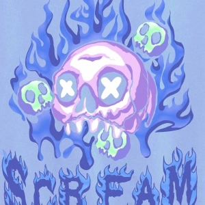 KOD ADR-SHEN EZwear Skull & Fire Print Drop Shoulder Sweatshirt BEBE MAVİ