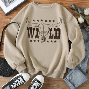 KOD ADR-SHEN LUNE Cattle & Letter Graphic Thermal Lined Sweatshirt