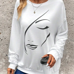 KOD ADR-SHEN LUNE Figure Graphic Drop Shoulder Sweatshirt Beyaz