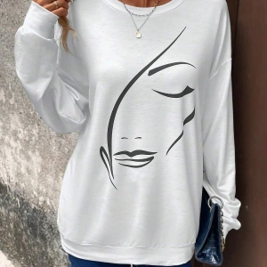 KOD ADR-SHEN LUNE Figure Graphic Drop Shoulder Sweatshirt Beyaz