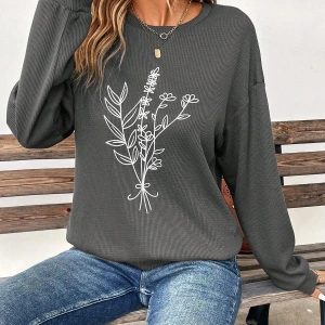 KOD ADR-SHEN LUNE Floral Print Drop Shoulder Sweatshirt Gri