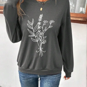 KOD ADR-SHEN LUNE Floral Print Drop Shoulder Sweatshirt Gri