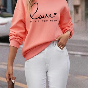 KOD ADR-SHEN LUNE Heart And Slogan Graphic Drop Shoulder Sweatshirt Pembe