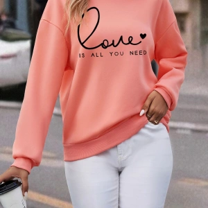 KOD ADR-SHEN LUNE Heart And Slogan Graphic Drop Shoulder Sweatshirt Pembe