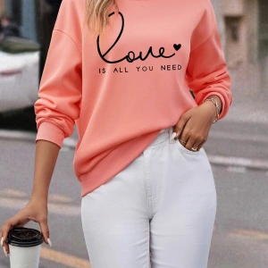 KOD ADR-SHEN LUNE Heart And Slogan Graphic Drop Shoulder Sweatshirt Pembe