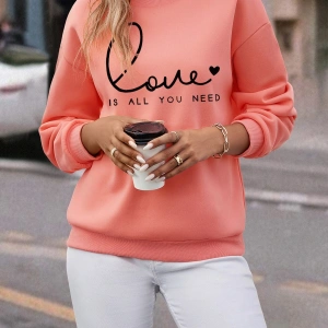 KOD ADR-SHEN LUNE Heart And Slogan Graphic Drop Shoulder Sweatshirt Pembe