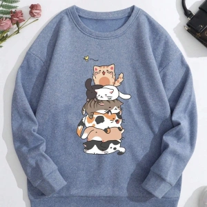 KOD ADR-SHEN Qutie Cartoon Graphic Thermal Lined Sweatshirt