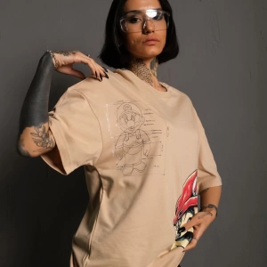 KOD:IZEI - Unisex Oversize Çizim Mario Baskılı Pamuklu T-shirt P--1002