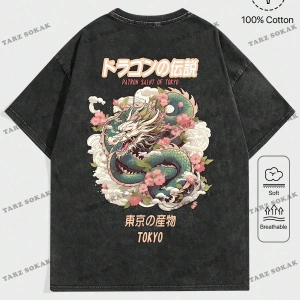 KOD Trend Anime erkek Anime Ejderha Baskı Yuvarlak Yaka Tişört, İlkbahar ve Yaz Aylarında Günlük