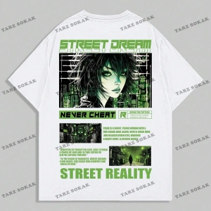 KOD Trend Anime Erkekler Beyaz Karikatür Baskılı Sırt Tasarımlı Kısa Kollu Tişört