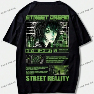 KOD Trend Anime Erkekler Beyaz Karikatür Baskılı Sırt Tasarımlı Kısa Kollu Tişört